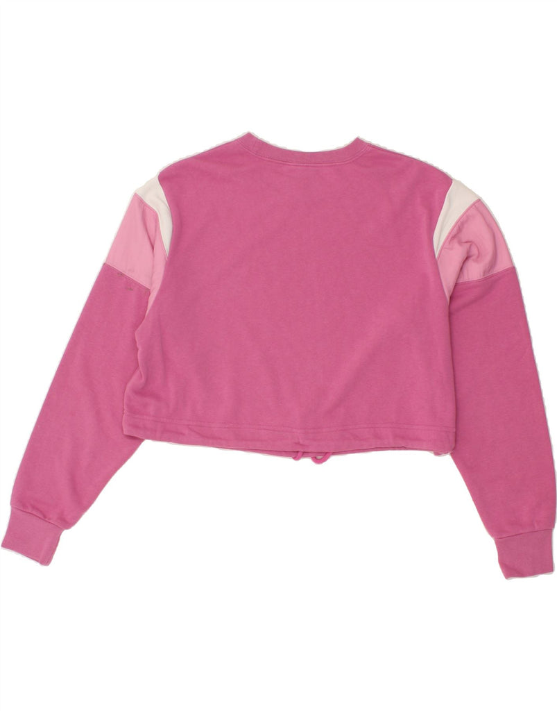 NIKE Womens Crop Graphic Sweatshirt Jumper UK 14  Medium Pink Colourblock | Vintage Nike | Thrift | Second-Hand Nike | Used Clothing | Messina Hembry 