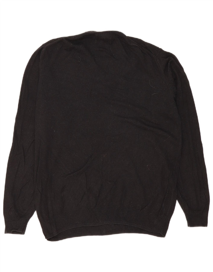 Marks & Spencer Mens Regular Fit V-Neck Jumper Sweater Medium Black Cotton