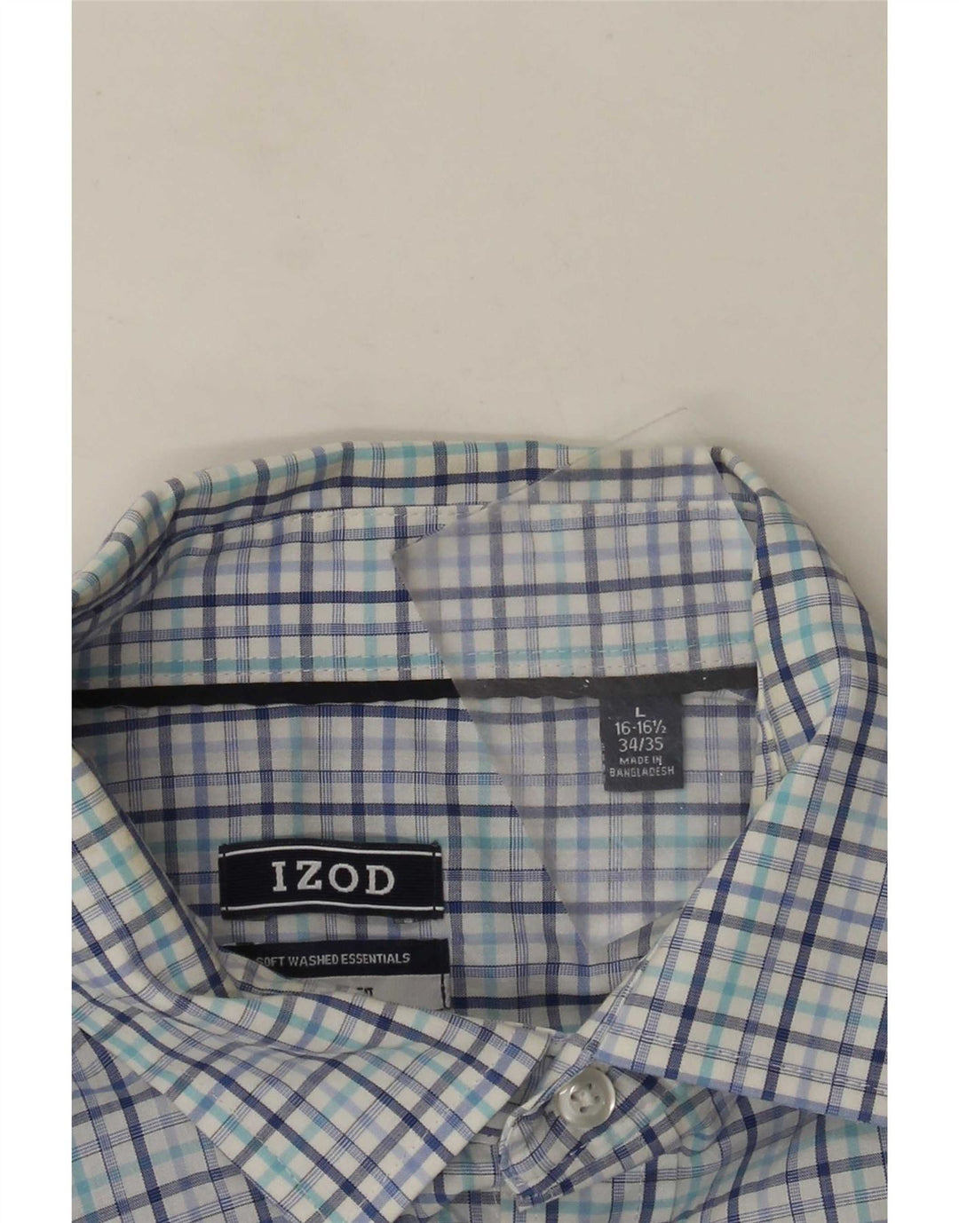 Izod Mens Shirt Size 16 1/2 Large Blue Check Cotton