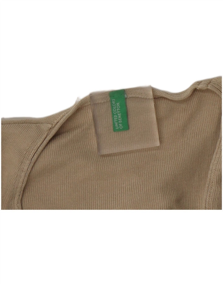 Benetton Womens V-Neck Jumper Sweater UK 8 Small Beige
