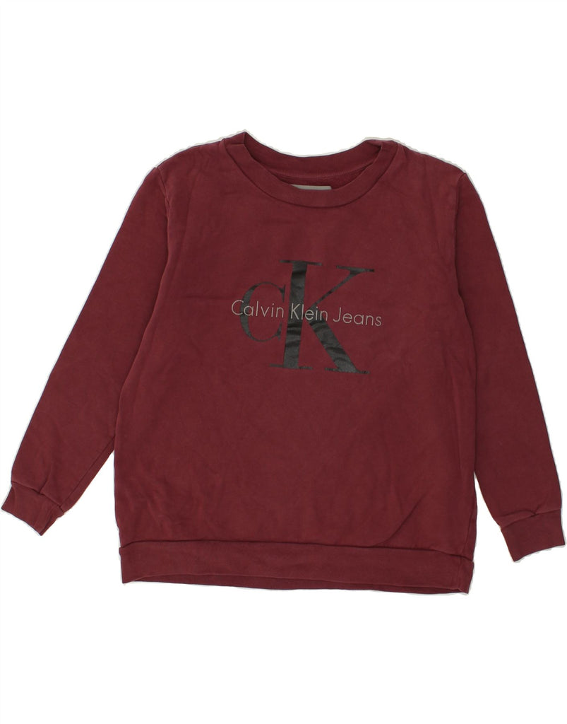 CALVIN KLEIN Womens Graphic Sweatshirt Jumper UK 14 Medium Maroon Cotton | Vintage Calvin Klein | Thrift | Second-Hand Calvin Klein | Used Clothing | Messina Hembry 