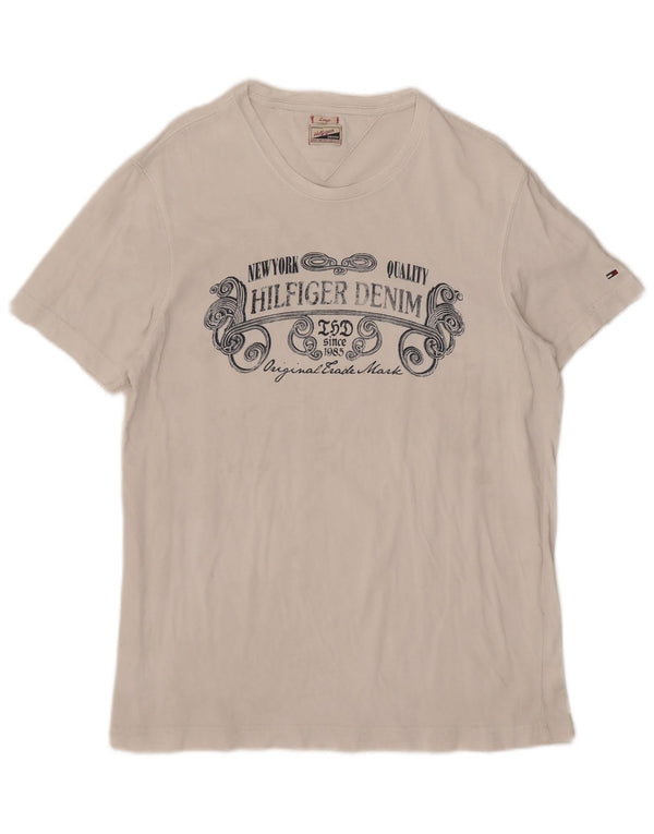 Tommy Hilfiger Mens Graphic T-Shirt Top Large White Cotton