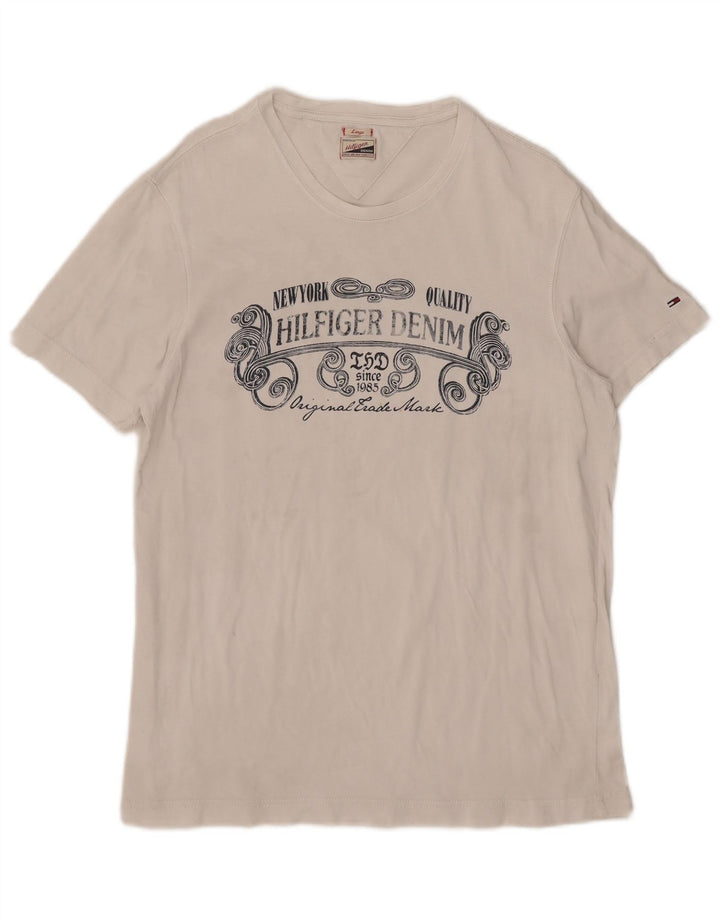 Tommy Hilfiger Mens Graphic T-Shirt Top Large White Cotton