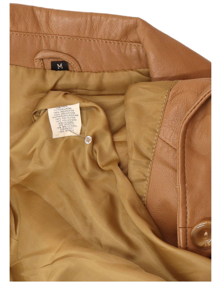 Vintage Womens 1 Button Leather Blazer Jacket UK 12 Medium Brown Leather