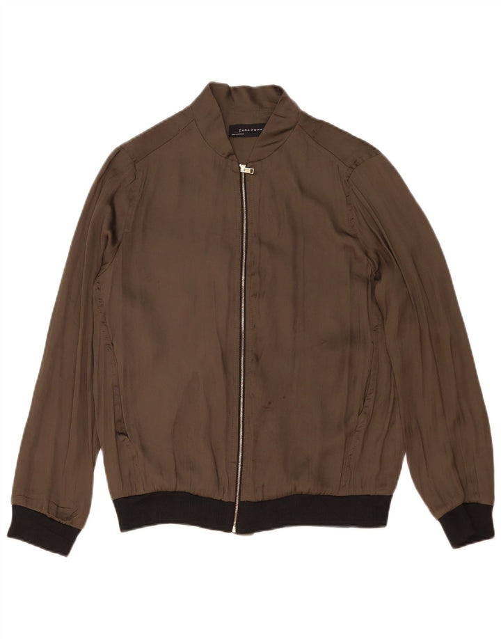 Zara Womens Oversized Bomber Jacket UK 10 Small Khaki Colourblock Polyester