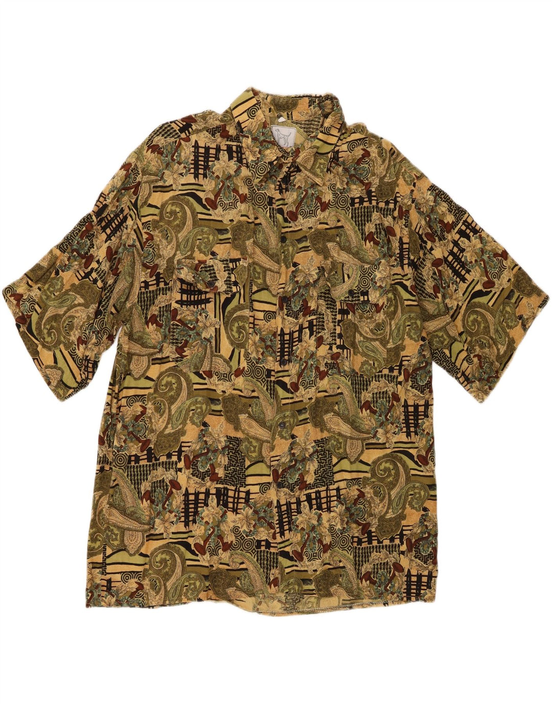 Vintage Mens Short Sleeve Shirt 2XL Khaki Paisley