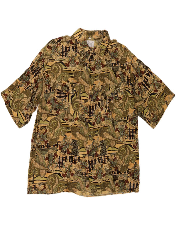 Vintage Mens Short Sleeve Shirt 2XL Khaki Paisley