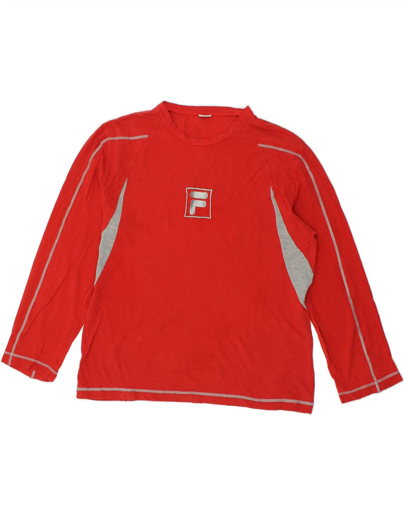 FILA Mens Graphic Top Long Sleeve Medium Red Colourblock | Vintage Fila | Thrift | Second-Hand Fila | Used Clothing | Messina Hembry 