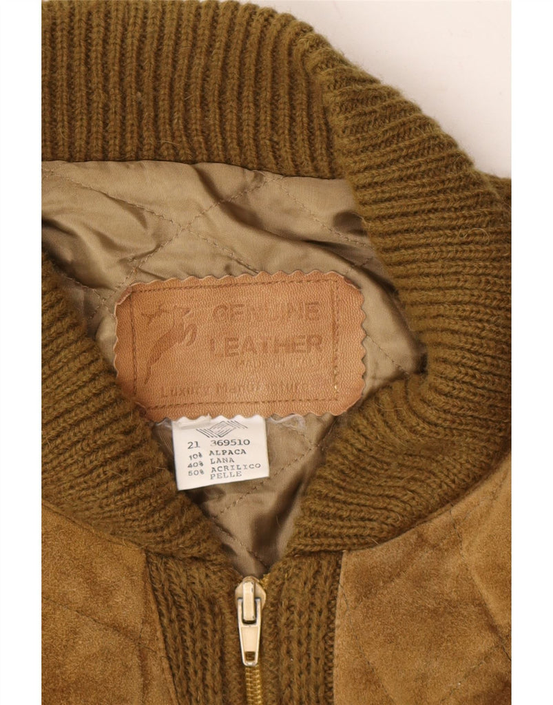 VINTAGE Mens Knit Leather Coat UK 42 XL Khaki Leather Vintage Vintage and Second-Hand Vintage from Messina Hembry 