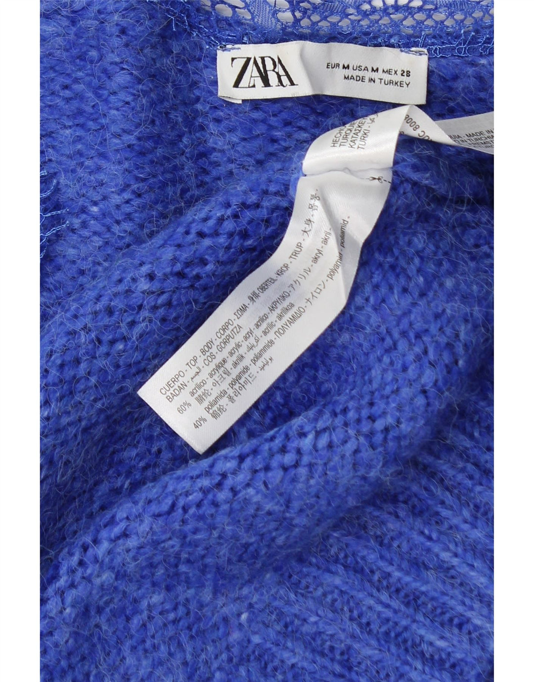 ZARA Womens V-Neck Jumper Sweater UK 14 Medium Blue Acrylic