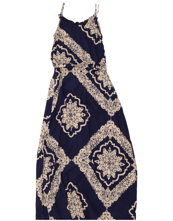 Tommy Hilfiger Womens Ruffle Maxi Dress UK 12 Medium Navy Blue Paisley