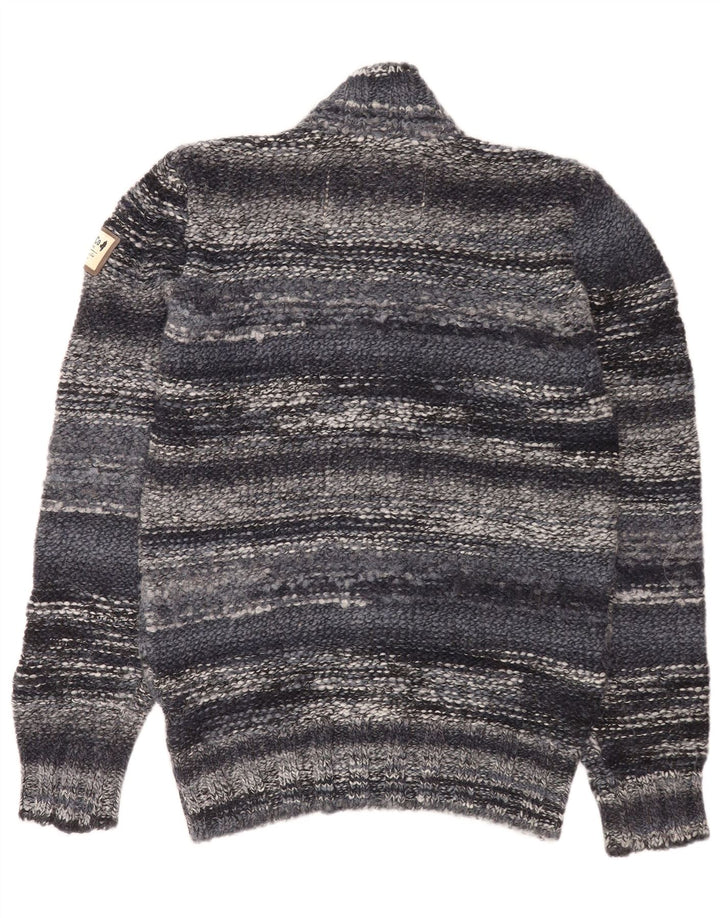 Marlboro Classics Mens Cardigan Sweater Large Navy Blue Striped Acrylic