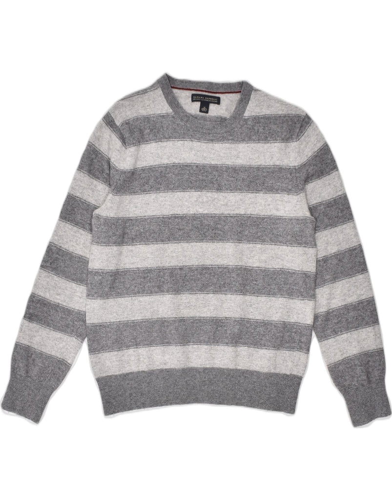BANANA REPUBLIC Womens Crew Neck Jumper Sweater UK 14 Medium Grey Striped | Vintage | Thrift | Second-Hand | Used Clothing | Messina Hembry 