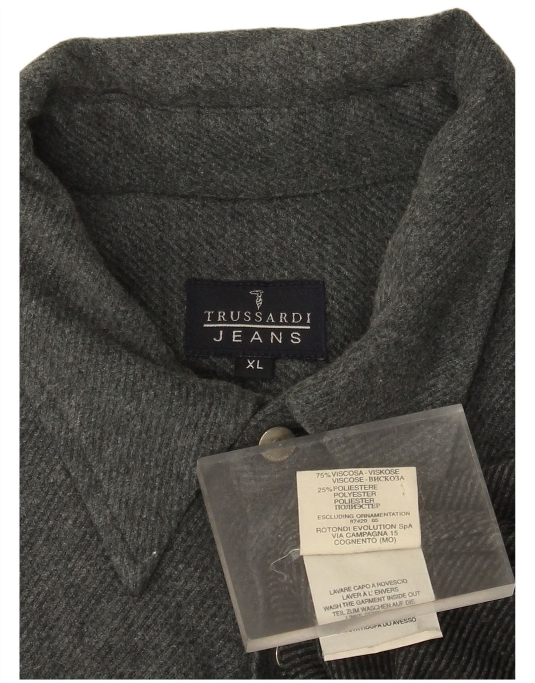 Trussardi Jeans Mens Flannel Shirt XL Grey Viscose