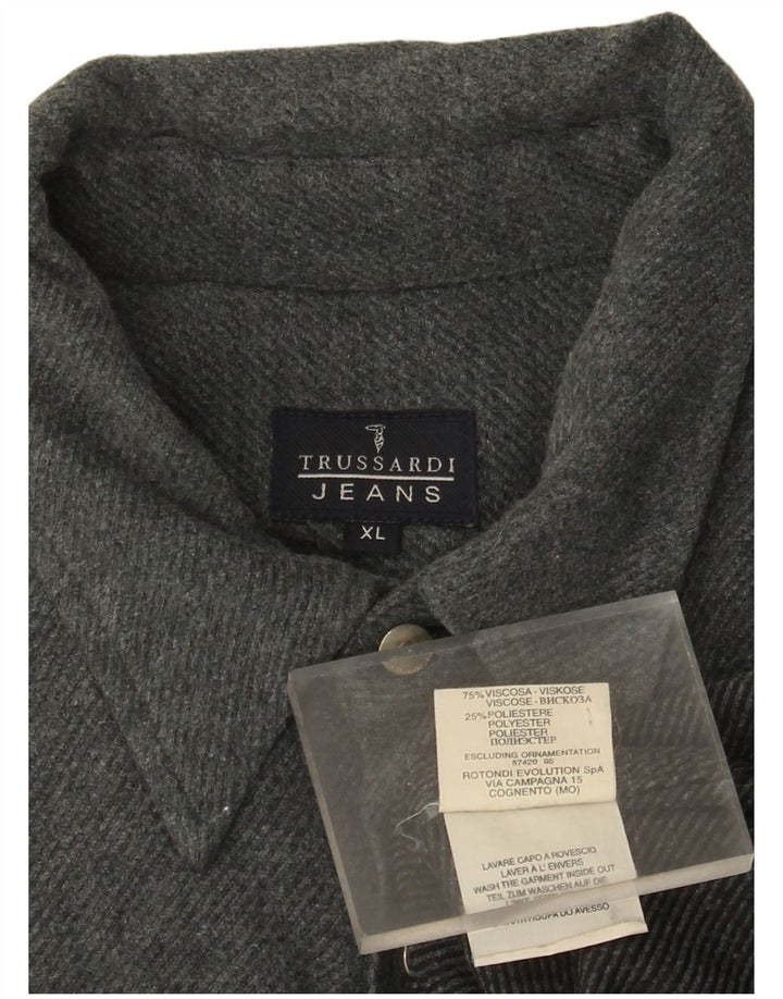 Trussardi Jeans Mens Flannel Shirt XL Grey Viscose