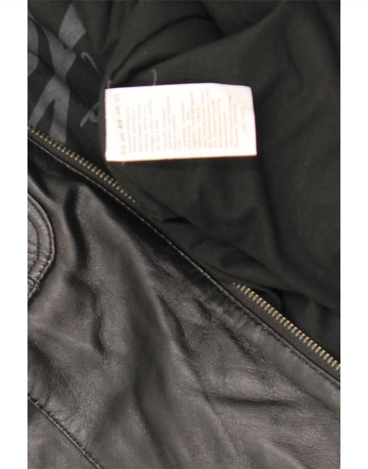 Vintage Womens Military Leather Racer Jacket UK 12 Medium Black Leather
