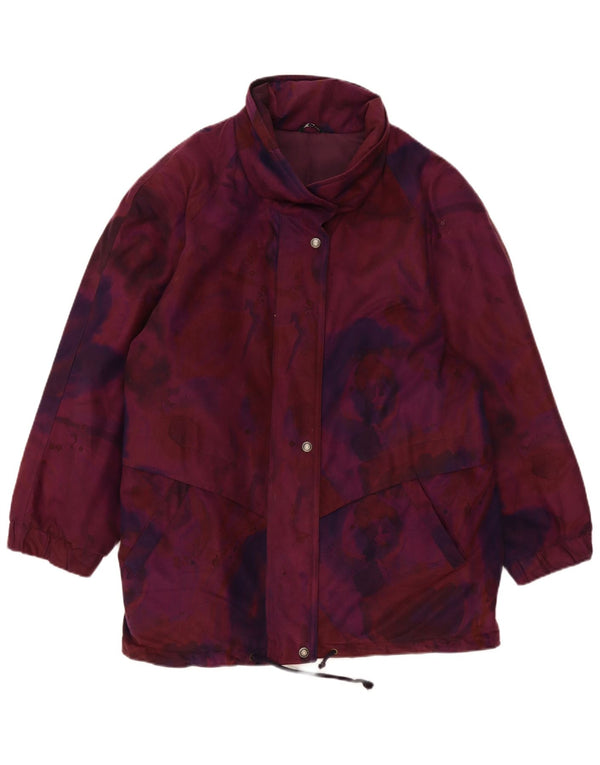 Vintage Womens Windbreaker Jacket UK 18 XL Burgundy Floral Polyester