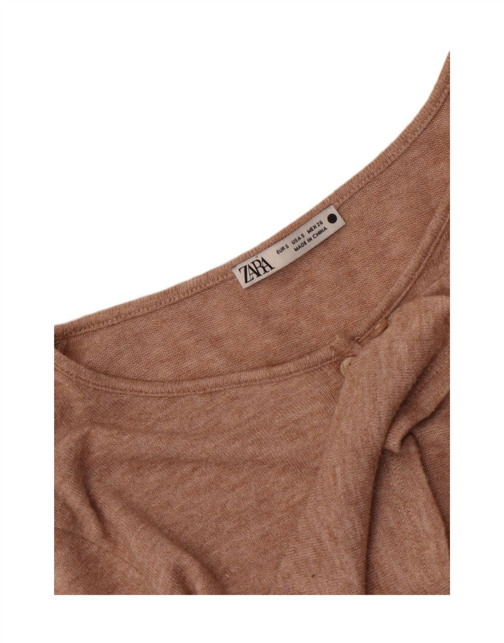 Zara Womens Crop Top UK 8 Small Beige Flecked