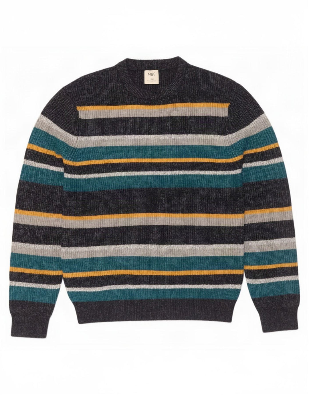 Marks & Spencer Mens Crew Neck Jumper Sweater Large Multicoloured Striped