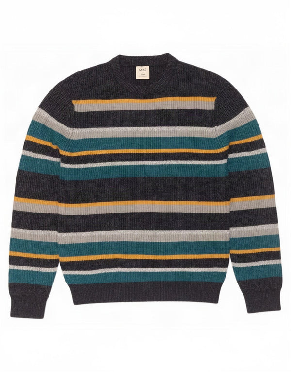 Marks & Spencer Mens Crew Neck Jumper Sweater Large Multicoloured Striped