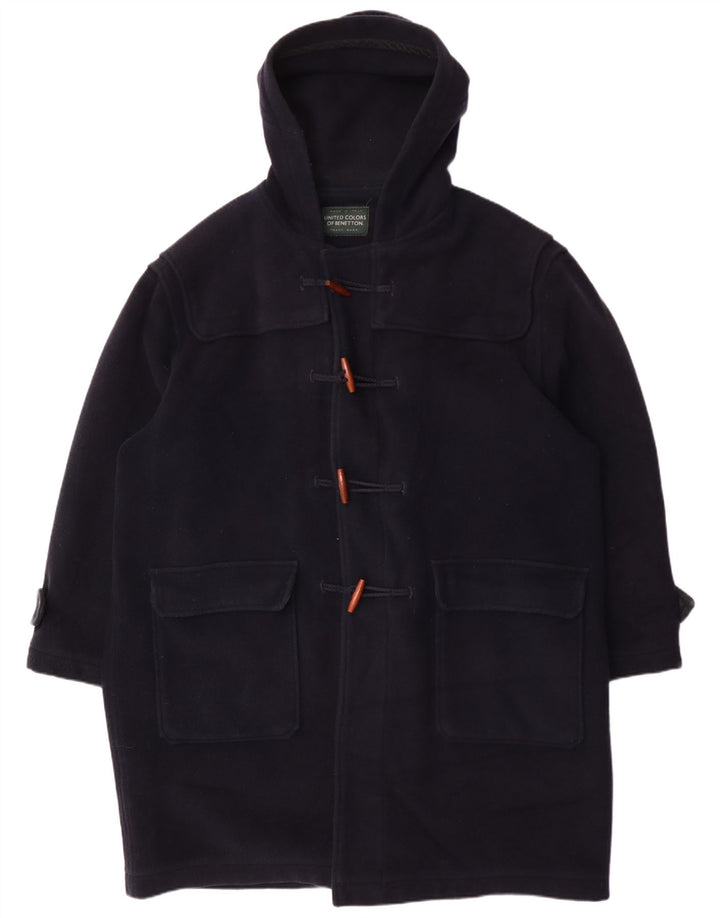 BENETTON Mens Hooded Duffle Coat IT 54 2XL Navy Blue Wool