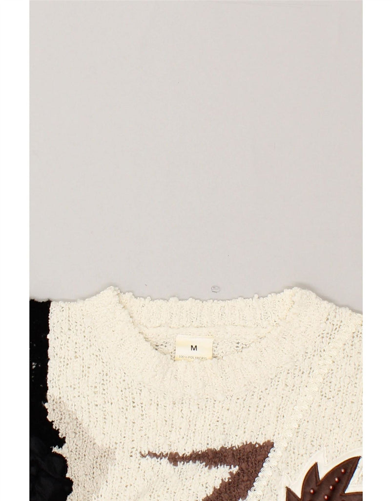 VINTAGE Womens Crew Neck Jumper Sweater UK 14 Medium Off White Colourblock Vintage Vintage and Second-Hand Vintage from Messina Hembry 