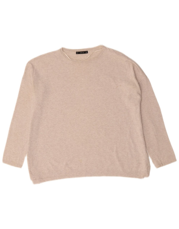 Zara Womens Oversized Boat Neck Jumper Sweater UK 14 Medium Beige