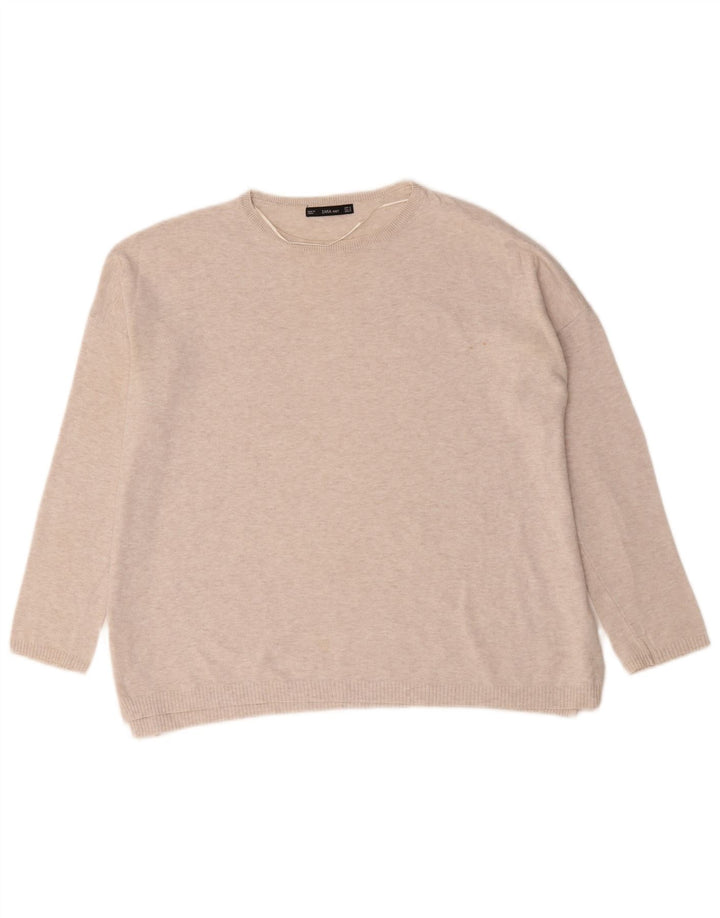 Zara Womens Oversized Boat Neck Jumper Sweater UK 14 Medium Beige