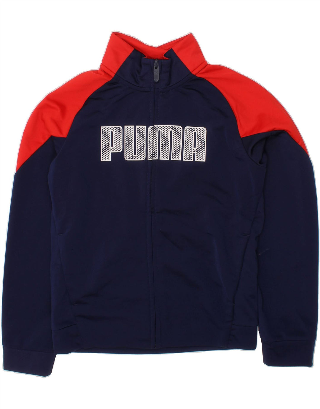PUMA Boys Graphic Tracksuit Top Jacket 9-10 Years  Navy Blue Colourblock Vintage Puma and Second-Hand Puma from Messina Hembry 
