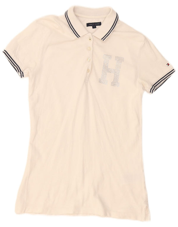 Tommy Hilfiger Womens Polo Shirt UK 8 Small White Cotton