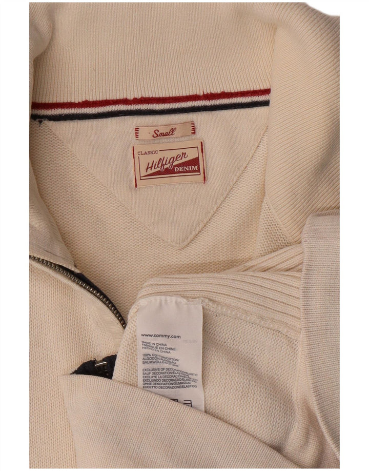 Tommy Hilfiger Mens Cardigan Sweater Small Off White Cotton