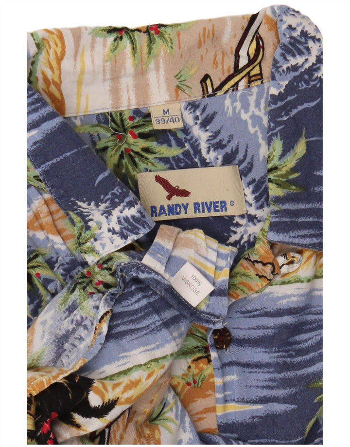 Randy River Mens Short Sleeve Shirt Size 39/40 Medium Blue Viscose Hawaiian