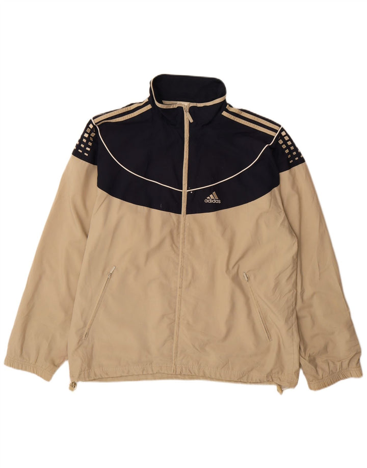 Adidas Mens Tracksuit Top Jacket Large Beige Colourblock Polyester