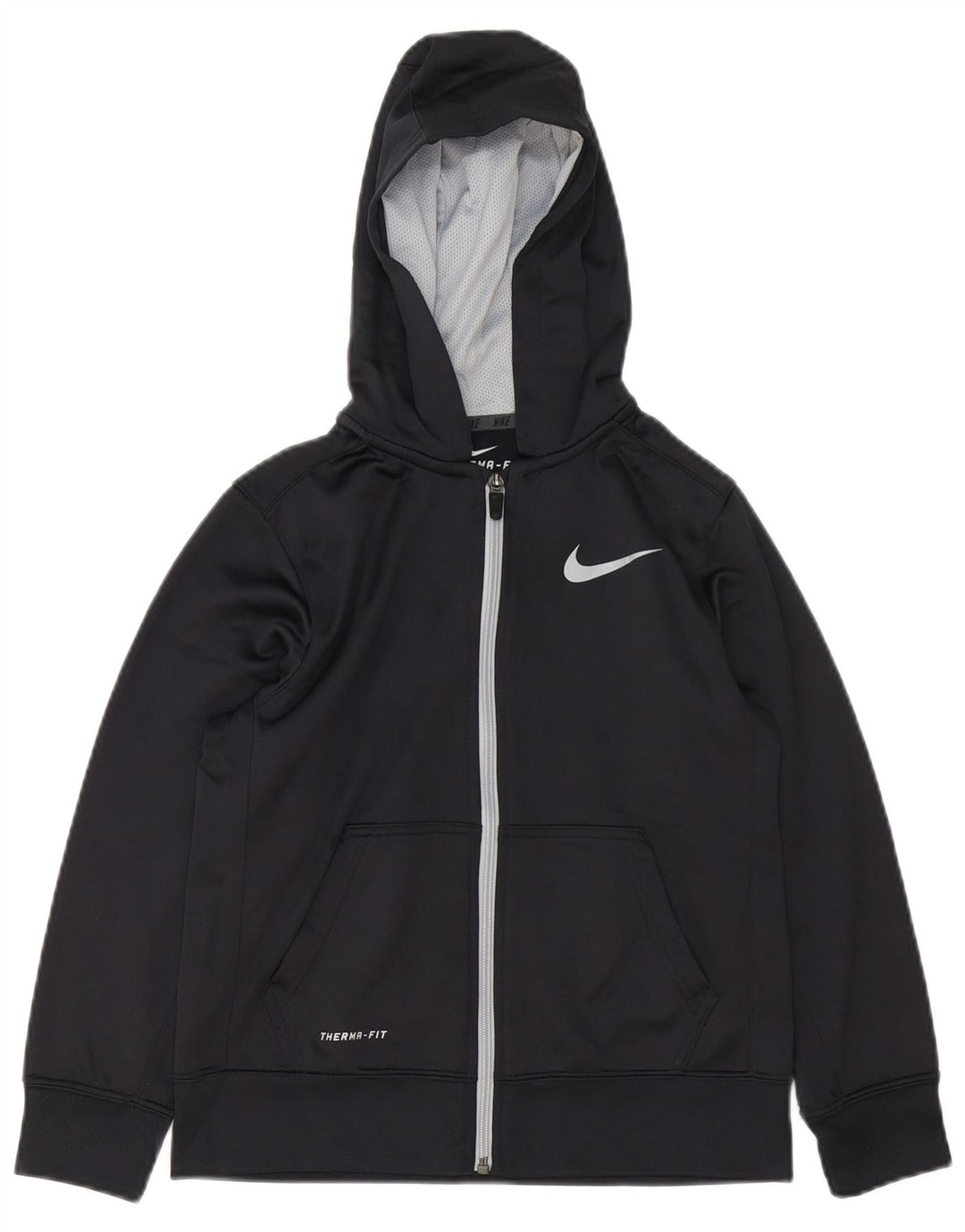 NIKE Boys Therma-Fit Zip Hoodie Sweater 10-11 Years Medium Black Polyester