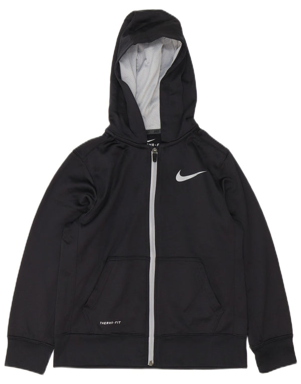 NIKE Boys Therma-Fit Zip Hoodie Sweater 10-11 Years Medium Black Polyester