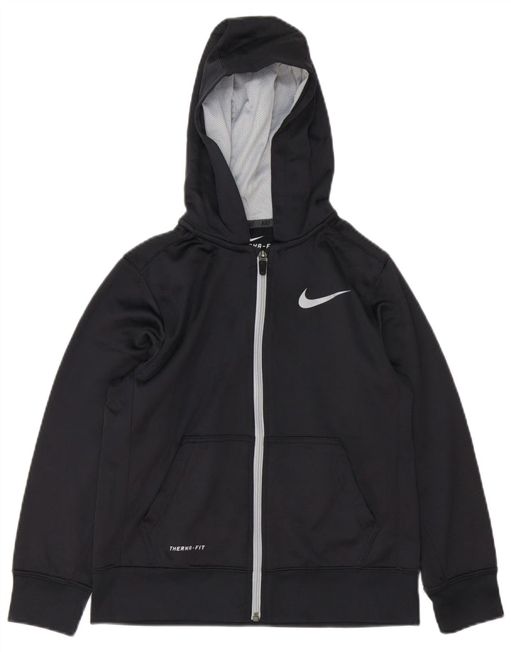 NIKE Boys Therma-Fit Zip Hoodie Sweater 10-11 Years Medium Black Polyester