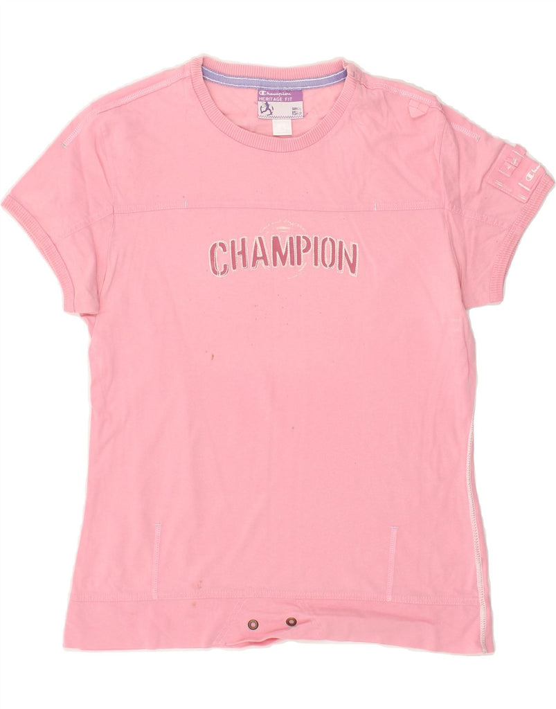 CHAMPION Womens Herritage Fit Graphic T-Shirt Top UK 14 Large Pink Cotton | Vintage Champion | Thrift | Second-Hand Champion | Used Clothing | Messina Hembry 