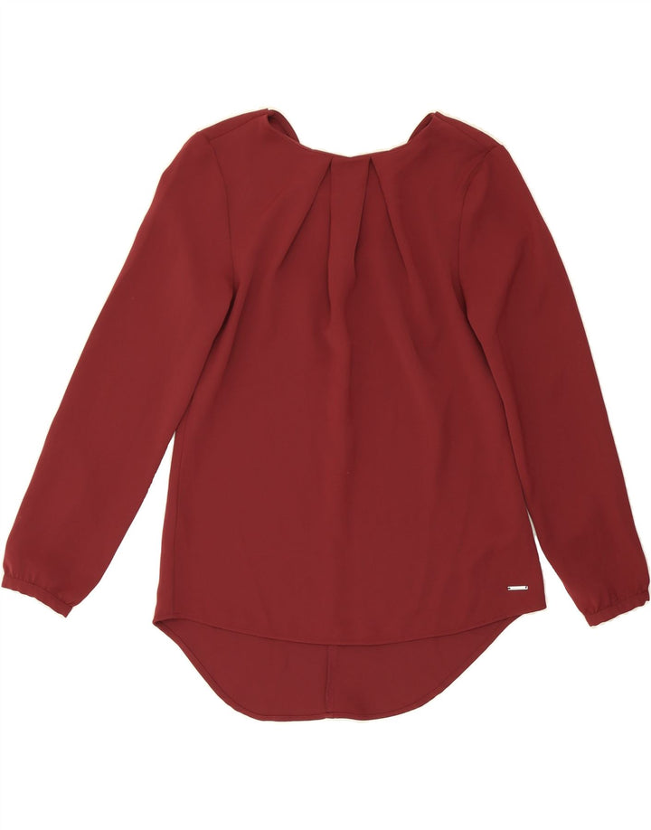 CALVIN KLEIN JEANS Womens Long Sleeve Blouse Top UK 10 Small Maroon Vintage Calvin Klein Jeans and Second-Hand Calvin Klein Jeans from Messina Hembry 