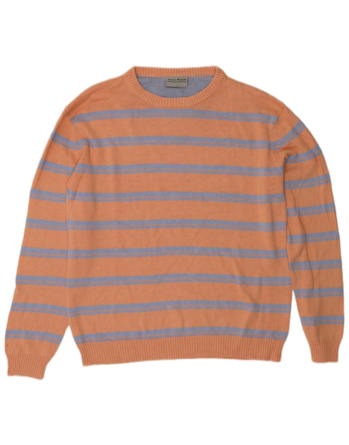 Angelo Muroni Mens Boat Neck Jumper Sweater UK 40 Medium Orange Striped