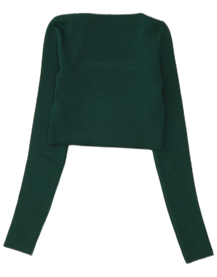Zara Womens Crop Top Long Sleeve UK 8 Small Green Polyester