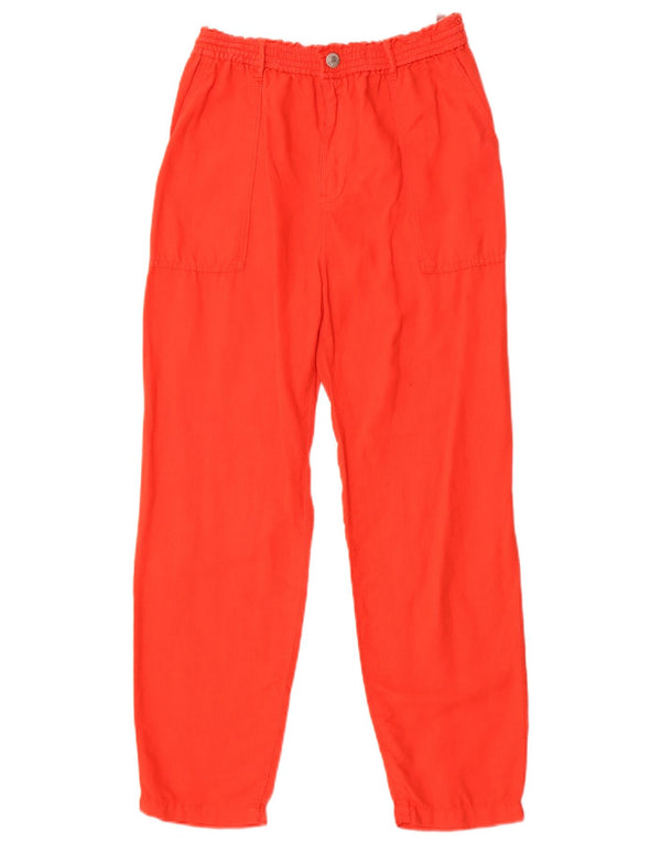 Zara Womens High Waist Joggers Cropped Trousers Small W26 L25 Red Cotton
