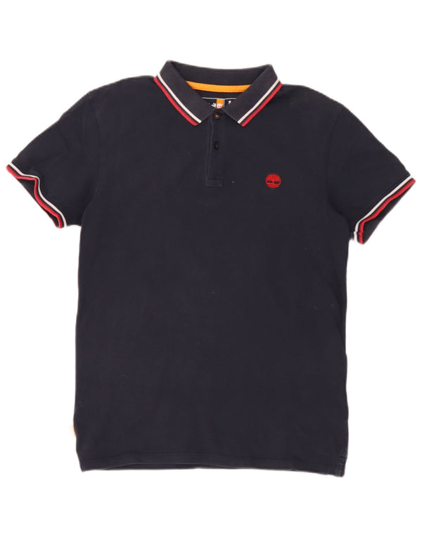 Timberland Mens Slim Fit Polo Shirt Small Navy Blue Striped Cotton