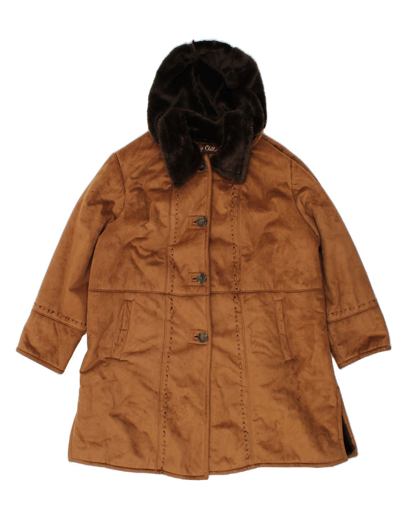 VINTAGE Womens Sherpa Overcoat UK 20 2XL Brown Polyester Vintage Vintage and Second-Hand Vintage from Messina Hembry 