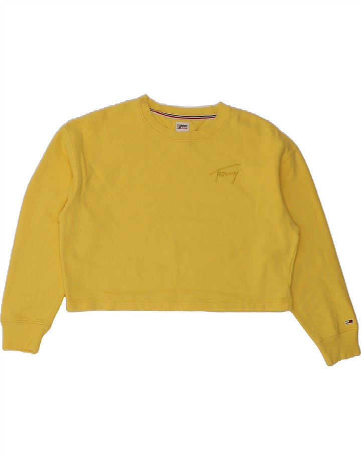 TOMMY HILFIGER Womens Crop Oversized Sweatshirt Jumper UK 16 Large Yellow Vintage Tommy Hilfiger and Second-Hand Tommy Hilfiger from Messina Hembry 