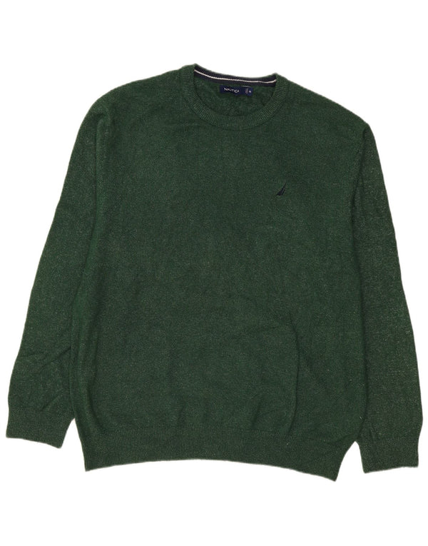 Nautica Mens Crew Neck Jumper Sweater 2XL Green Flecked Cotton