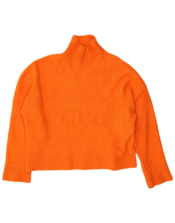 Zara Womens Oversized Turtle Neck Jumper Sweater UK 16 Large Orange Acrylic