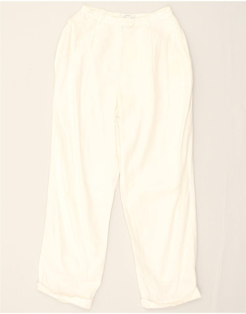 VINTAGE Womens Pegged Casual Trousers UK 12 Medium  W26 L29 White Linen | Vintage Vintage | Thrift | Second-Hand Vintage | Used Clothing | Messina Hembry 