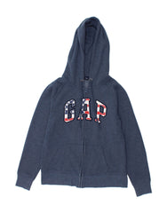 GAP Womens Graphic Zip Hoodie Sweater UK 12 Medium Navy Blue Cotton