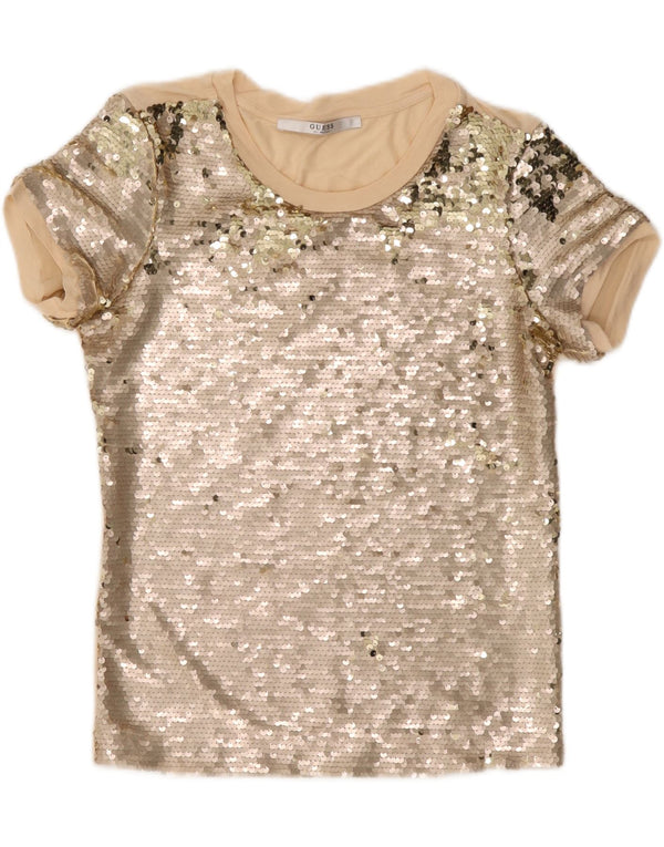 Guess Womens Sequin Blouse Top UK 10 Small Beige