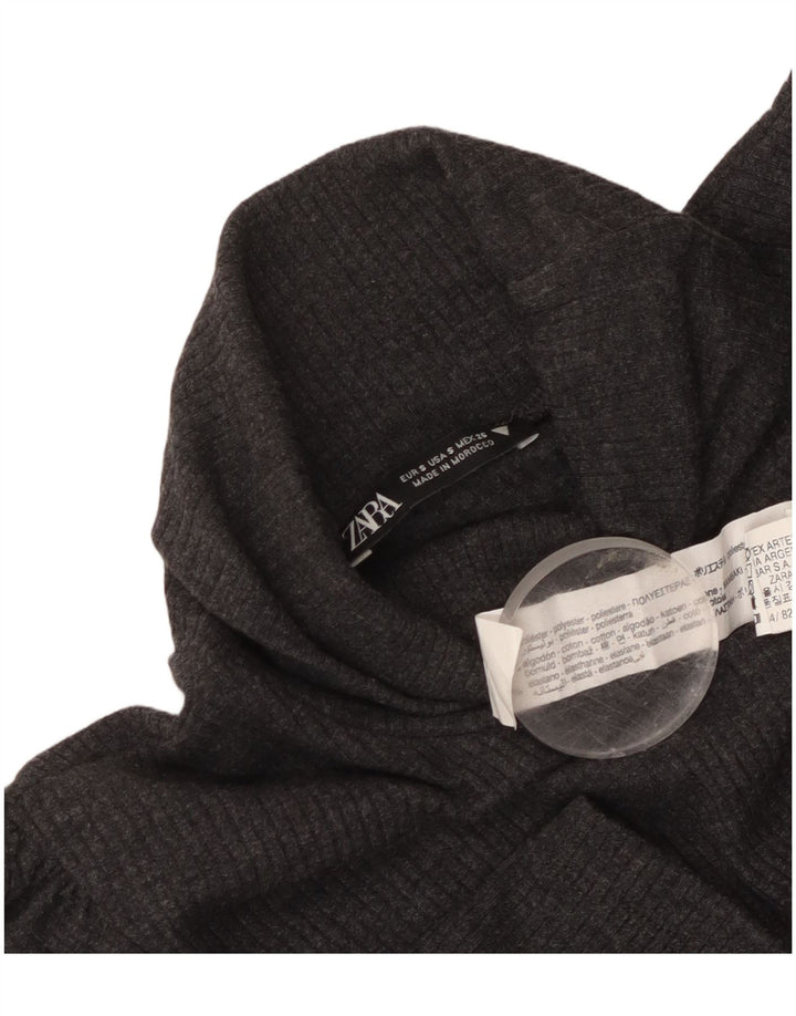 Zara Womens Roll Neck Short Sleeves Jumper Dress UK 8 Small Grey Polyester